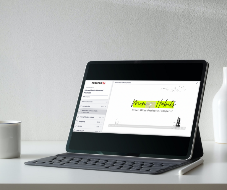 Photo of computer with Money Habits course on the screen.